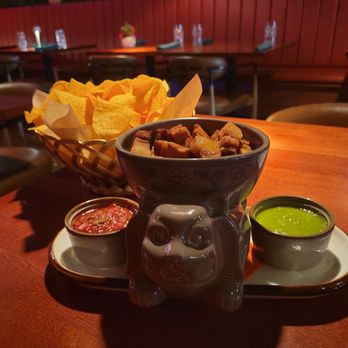 Gato Exotico - Chips and dip with chicharrones - Mexican Near Me - Cambridge, Massachusetts Gato Exotico - Chips and dip with chicharrones - Mexican Near Me - Cambridge, Massachusetts