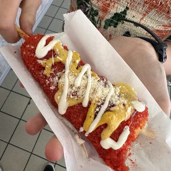 Mochinut - Korean spicy Cheeto hot dog with mozzarella - Coffee & Tea Near Me - San Antonio, Texas