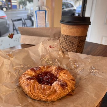 Fresh Brew Coffee - Cafe Au Lait and Cherry Danish - Coffee & Tea Near Me - San Francisco, California