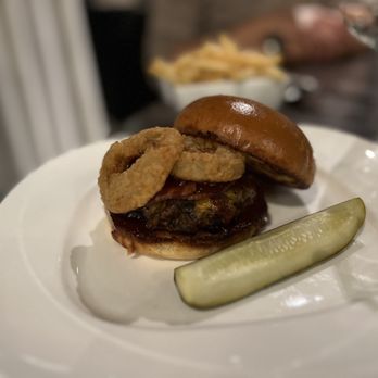 The Restaurant at Kellogg Ranch - a burger and a pickle - New American Near Me - Pomona, California