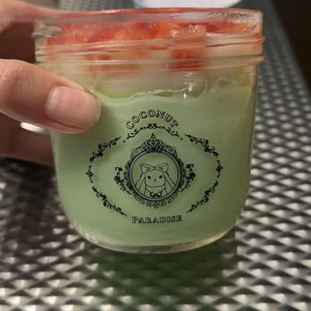 Coconut Paradise - Seasonal Pandan Coconut Jelly Base - Glass Jar - Desserts Near Me - Carrollton, Texas Coconut Paradise - Seasonal Pandan Coconut Jelly Base - Glass Jar - Desserts Near Me - Carrollton, Texas