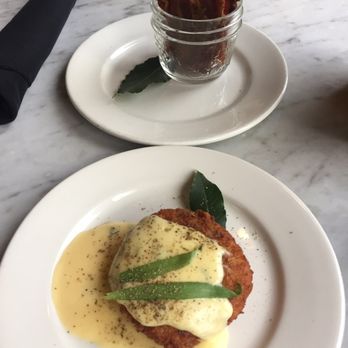 Spinnakers Brewpub - Wild Pacific Fish Cake (front) and Candied Bacon (back) - Brewpubs Near Me - Victoria, British Columbia