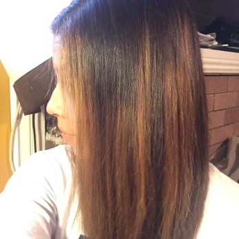 Salon Technique - Before!! Eeekkk can you tell the blotchiness and streak ness ....bad color - Hair Salons Near Me - Fullerton, California