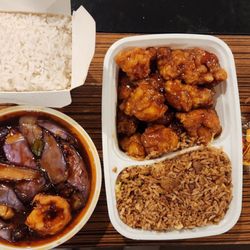 Sunny Wok Chinese Restaurant - Shrimp with eggplant, general tsos chicken