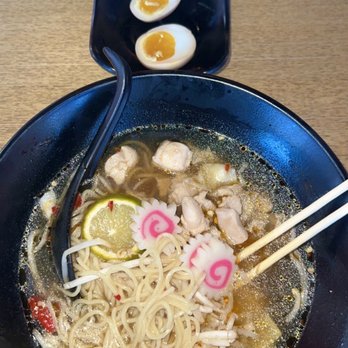 ZENSTREET - chicken Ramen with cabbage, lime, chilies, garlic, and Fish flavored flower cakes. - Thai Near Me - Riverside, California