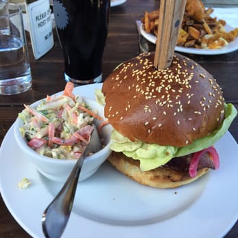 Plank Town Brewing Co - Burger with slaw. The slaw was excellent...different than most slaws but I was digging it. - Breweries Near Me - Springfield, Oregon Plank Town Brewing Co - Burger with slaw. The slaw was excellent...different than most slaws but I was digging it. - Breweries Near Me - Springfield, Oregon