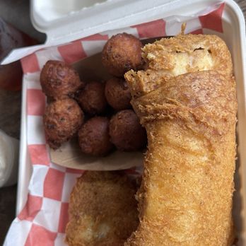 Fork In The Road - 1-pc Fried cod with hush puppies Slaw was the side - American Near Me - Tucker, Georgia Fork In The Road - 1-pc Fried cod with hush puppies Slaw was the side - American Near Me - Tucker, Georgia