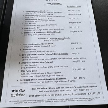 Klinker Brick Winery - 3/30/24 menu - Wineries Near Me - Lodi, California