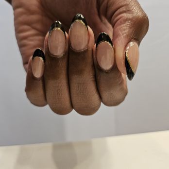 Top Nails & Lashes - Black and gold French tips - Waxing Near Me - San Diego, California Top Nails & Lashes - Black and gold French tips - Waxing Near Me - San Diego, California