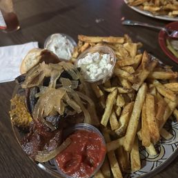 Yeehaw Burger with Fries and a side of goat cheese Yeehaw Burger with Fries and a side of goat cheese