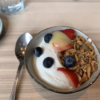 Bluestone Lane West End Café - $10 gets you yogurt and granola with a single strawberry, four blueberries, and a smidge of lemon curd. - Coffee & Tea Near Me - Washington, DC, District of Columbia Bluestone Lane West End Café - $10 gets you yogurt and granola with a single strawberry, four blueberries, and a smidge of lemon curd. - Coffee & Tea Near Me - Washington, DC, District of Columbia