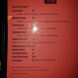 Suzi's Bar & Grill - Pink copy paper menu.
