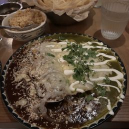 Chicken Enchilada Verde & chicken Enchilada Mole (liked verde, not crazy about mole sweetness) Chicken Enchilada Verde & chicken Enchilada Mole (liked verde, not crazy about mole sweetness)