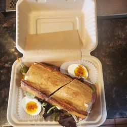 Tala Coffee & Tea - salami sandwich and egg.