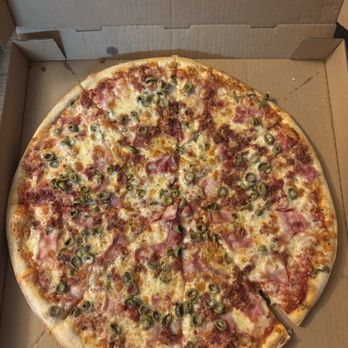 Two Brothers From Italy - Extra large, green olive ham, bacon, and X-Large 18" Cheese Pizza - Pizza Near Me - Tehachapi, California