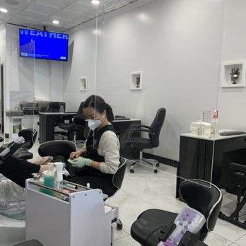 MS Nail - The Perfect Ten - Pedicure station. They seat you every other chair and have guards. - Nail Salons Near Me - Albertson, New York