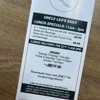 Uncle Leo's Pizza - Menu - Pizza Near Me - Saint Louis, Missouri