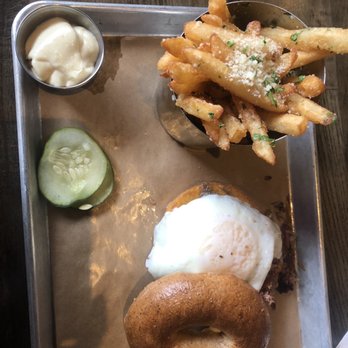 The Oakmont - Brisket, egg, bagel sandwich - American Near Me - Indianapolis, Indiana The Oakmont - Brisket, egg, bagel sandwich - American Near Me - Indianapolis, Indiana