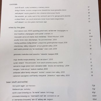 The Wolf - drink menu - New American Near Me - Oakland, California