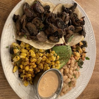 CharroVida - Tacos al hongo, mushroom medley with kendo beans and corn - Mediterranean Near Me - Tucson, Arizona