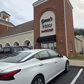 Greco's Pizza - The modern building architectural design along with the simple, yet very effective name and logo of the front of the building. - Pizza Near Me - Roanoke, Virginia
