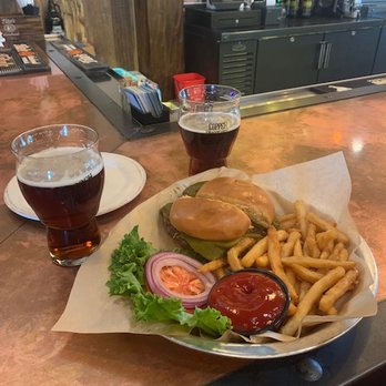 Copper Brothel Brewery - Two Roxie Red Kolsch Ales and a burger. - Breweries Near Me - Sonoita, Arizona Copper Brothel Brewery - Two Roxie Red Kolsch Ales and a burger. - Breweries Near Me - Sonoita, Arizona
