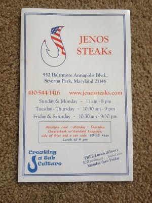 Menu photo 8 Jeno's Steaks Severna Park, MD Menu photo 8 Jeno's Steaks Severna Park, MD