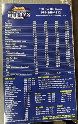 Menu photo 1 Bayou Blue PO Boys Houma, LA Menu photo 1 Bayou Blue PO Boys Houma, LA