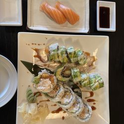 Bluefish Sushi & Grill - Sex and the City Roll, Shrimp Tempura Roll, Sake Nigiri
