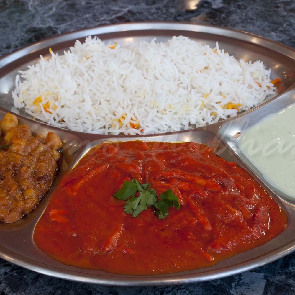 Basmati rice. Chana masala. Chicken makhani. Raita. Basmati rice. Chana masala. Chicken makhani. Raita.