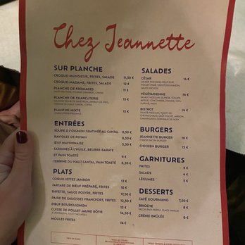 Chez Jeanette - Menu Dec 2022 - Bars Near Me - Paris, 75