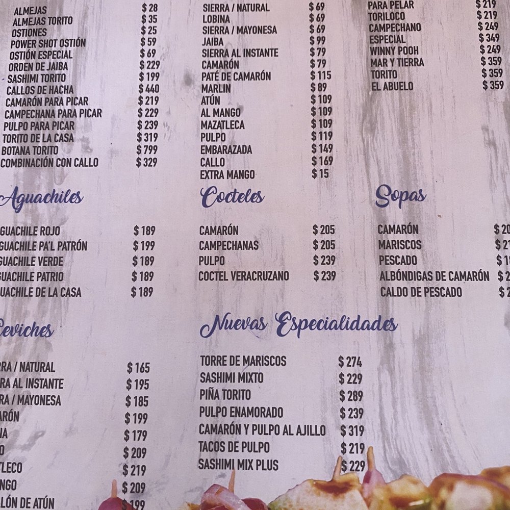 Mariscos el Torito - Menu - Seafood Near Me - Cabo San Lucas, BCS Mariscos el Torito - Menu - Seafood Near Me - Cabo San Lucas, BCS
