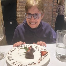 My wife with chocolate covered strawberries