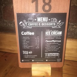 Coffee and dessert menu