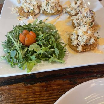 The Moonshiners Southern Table + Bar - Fried Green Tomatoes with crab - Southern Near Me - Houston, Texas
