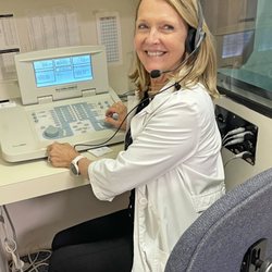 Audiologist, Lori Collllison at hearing test center