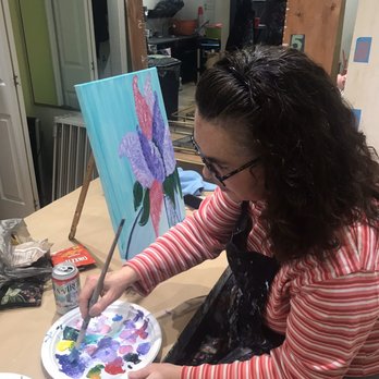 The Paint Bar - My mom hard at work! - Paint & Sip Near Me - Newton, Massachusetts