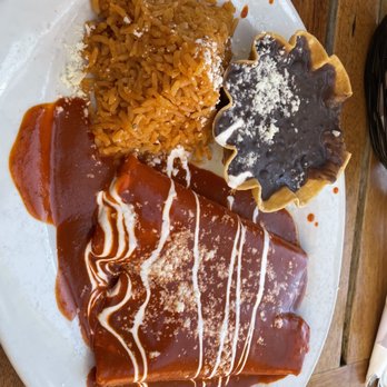 Los Agaves - 2 cheese enchiladas rojas with a side of rice and black beans. - Bars Near Me - Goleta, California