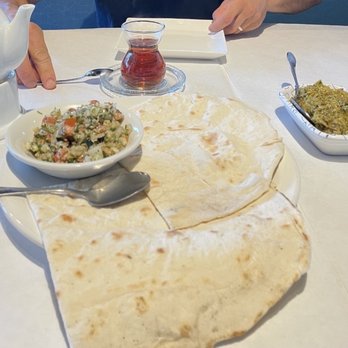 Santorini Mediterranean - Babaganoush and house bread - Mediterranean Near Me - Danville, California Santorini Mediterranean - Babaganoush and house bread - Mediterranean Near Me - Danville, California