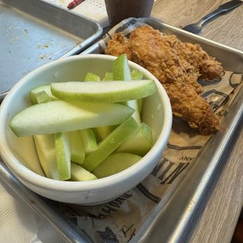 Junior's - Kid's Chicken Tenders with apple slices instead of fries - Sports Bars Near Me - East Greenbush, New York Junior's - Kid's Chicken Tenders with apple slices instead of fries - Sports Bars Near Me - East Greenbush, New York