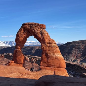 Delicate Arch - The snow covered LaSalle Mountains in the background - Hiking Near Me - Moab, Utah
