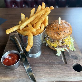Kitchen and Rail - The Joe Mac Burger w/ fries - Supper Clubs Near Me - Golden Valley, Minnesota Kitchen and Rail - The Joe Mac Burger w/ fries - Supper Clubs Near Me - Golden Valley, Minnesota