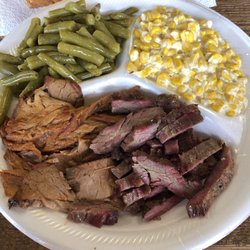 Starr B B Q - Two meat plate. Brisket Fajita Cream Corn Green Beans