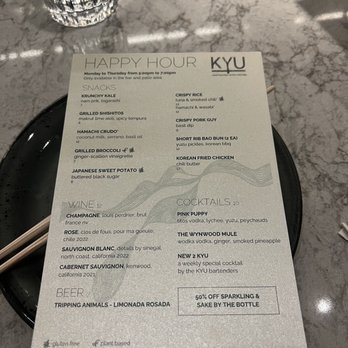 Kyu - Happy hour menu 5-7pm - Asian Fusion Near Me - Miami, Florida Kyu - Happy hour menu 5-7pm - Asian Fusion Near Me - Miami, Florida