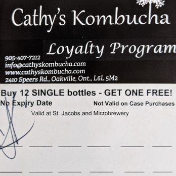 Cathy's Kombucha - Loyalty rewards card - front and back - Vegan Near Me - Oakville, Ontario Cathy's Kombucha - Loyalty rewards card - front and back - Vegan Near Me - Oakville, Ontario