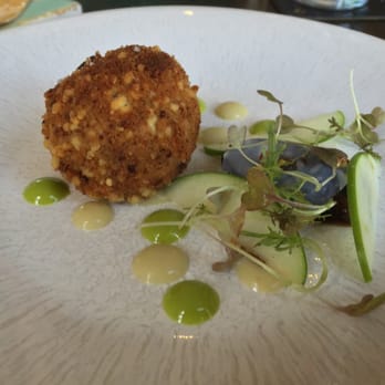 The Pig's Ear - Crispy Pig's Head Croquette Lardo, Tarragon Mayonnaise, Apple, Spiced Prunes - Bistros Near Me - Dublin, D The Pig's Ear - Crispy Pig's Head Croquette Lardo, Tarragon Mayonnaise, Apple, Spiced Prunes - Bistros Near Me - Dublin, D