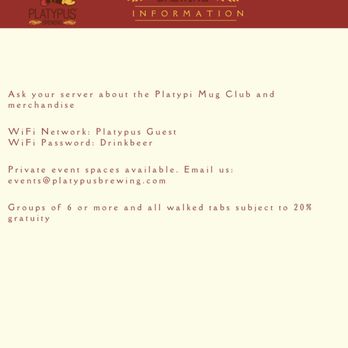 Platypus Brewing - Menu - Breweries Near Me - Houston, Texas