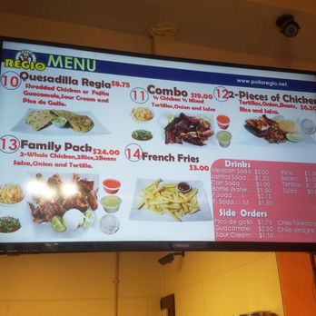 Pollo Asados El Regio - Indoor menu as of 6/9/19 - Mexican Near Me - Houston, Texas Pollo Asados El Regio - Indoor menu as of 6/9/19 - Mexican Near Me - Houston, Texas