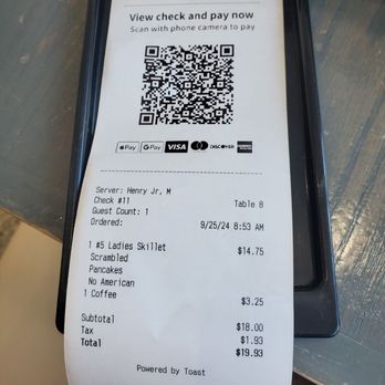 Alexander’s Restaurant - QR code receipt for easy payment at your pace. - Breakfast & Brunch Near Me - Chicago, Illinois