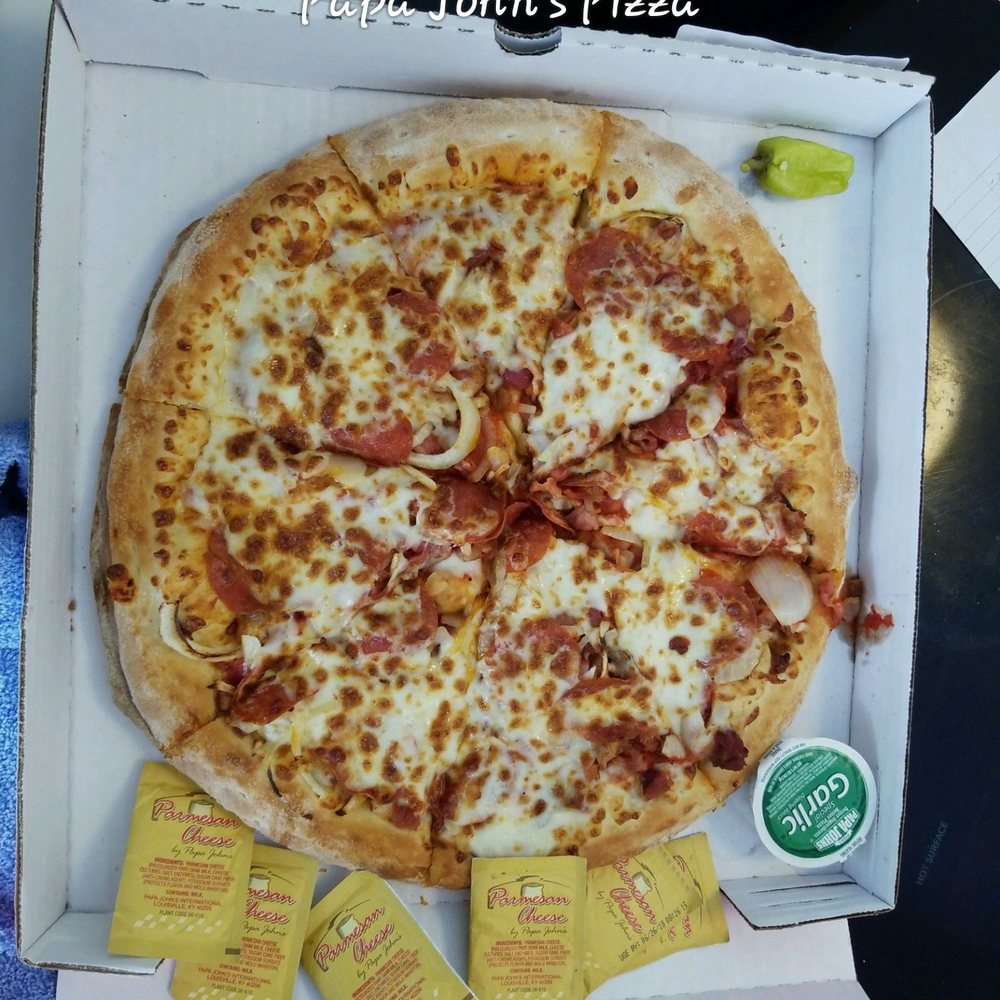 Papa John's Pizza - Original Crust topped w/ Bacon, Pepperonis, and Onions. - Pizza Near Me - Kaneohe, Hawaii Papa John's Pizza - Original Crust topped w/ Bacon, Pepperonis, and Onions. - Pizza Near Me - Kaneohe, Hawaii